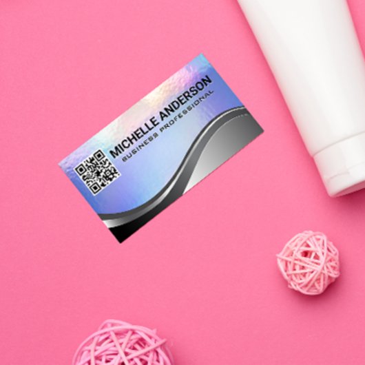 Pastellfolie Textur | Metallisch | QR-Code Visitenkarte