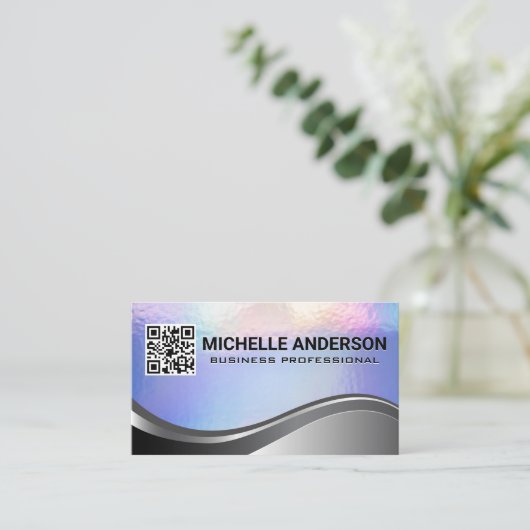 Pastellfolie Textur | Metallisch | QR-Code Visitenkarte (Stehend Vorderseite)