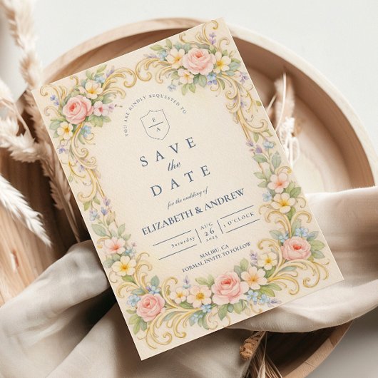 Pastellgarten Barockrosen-Hochzeit Save The Date