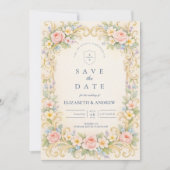 Pastellgarten Barockrosen-Hochzeit Save The Date (Vorderseite)