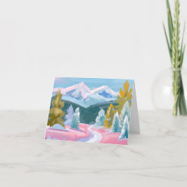 Pastellgebirge Winterlandschaft | Paint Strokes Feiertagskarte