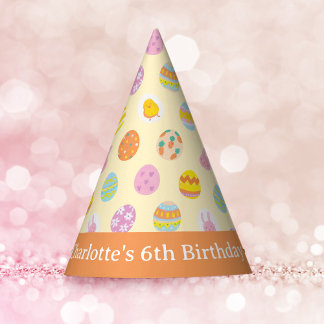 Pastellgelb bemaltes Eier-Muster Kindergeburtstag Partyhütchen