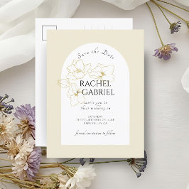 Pastellgelb | Boho Arch Gold Floral Wedding Postkarte
