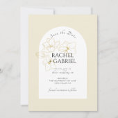 Pastellgelb | Boho Arch Gold Floral Wedding Save The Date (Vorderseite)