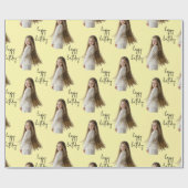 Pastellgelb & Geburtstagstext und Foto - Geschenkpapier (Flach)