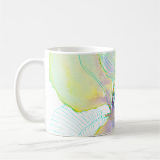 Pastellgelb-grüne Wasserfarben-Botanikblätter Kaffeetasse