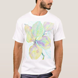 Pastellgelb-grüne Wasserfarben-Botanikblätter T-Shirt
