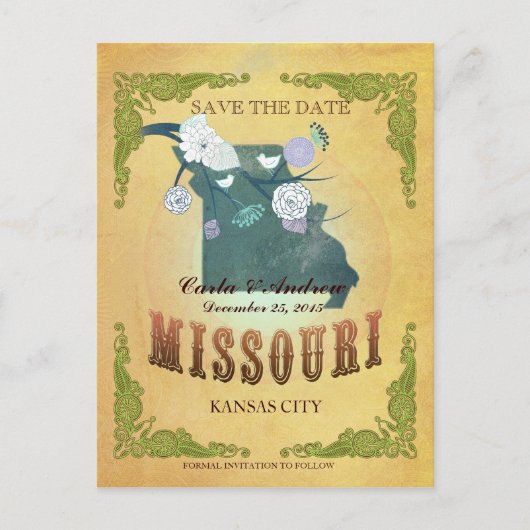 Pastellgelb Save the Date - Karte mit hübschen Vög (Vorderseite)