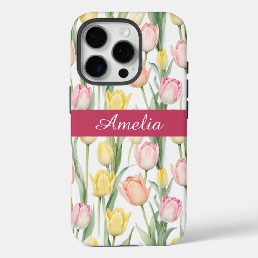 Pastellgelb und rosa Tulpen Case-Mate iPhone Hülle (Rückseite)