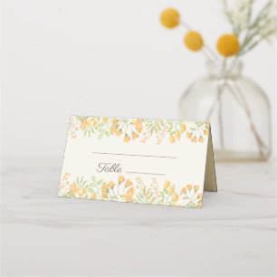 Pastellgelbe Aquarell-Blumen-Hochzeitsempfang Platzkarte