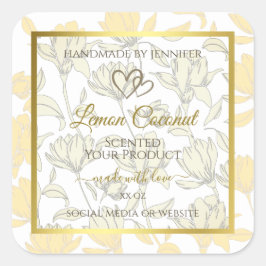 Pastellgelbe Blüte mit Goldrahmen-Produktetikett Quadratischer Aufkleber