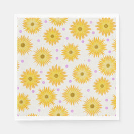 Pastellgelbe Daisy Lila Dot Hand gezogen Serviette