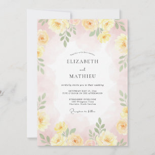 Pastellgelbe Florale Romanze Hochzeit Einladung