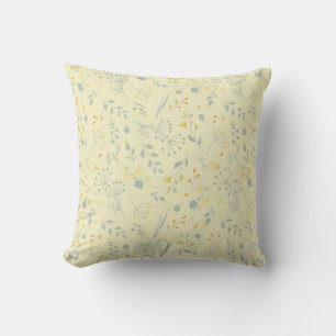 Pastellgelbe graue Wildblumen Berries Kissen
