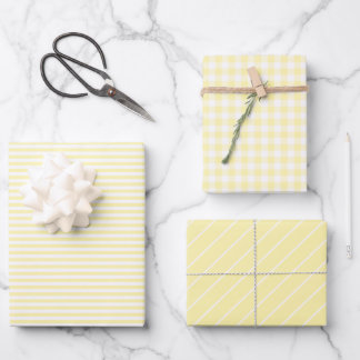 Pastellgelbe Karierte Streifenfeder Geschenkpapier Set