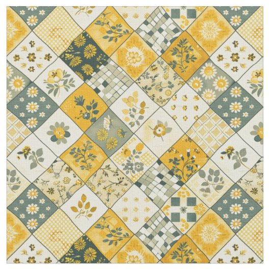 Pastellgelbe Patchwork-Vintage-Decke Stoff (Nahaufnahme)