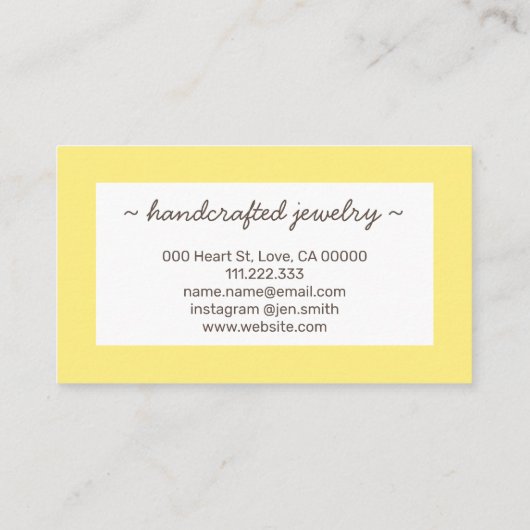 Pastellgelbe Polka-Dosen handgemachte Schmuckstück Visitenkarte (Rückseite)