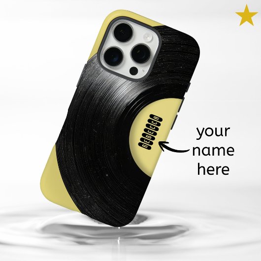 Pastellgelbe Retro-Schallplatte mit individuellem  Case-Mate iPhone Hülle