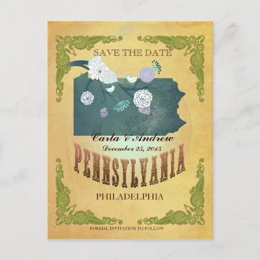 Pastellgelbe Save the Date-Karte mit hübschen Vöge Ankündigungspostkarte (Vorderseite)