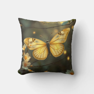 Pastellgelbe Schmetterling mit Twigs und Blume Kissen