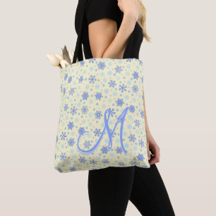 Pastellgelbe Schneeflocken Moderne elegante Monogr Tasche