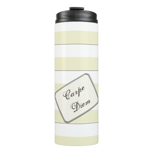 Pastellgelbe Streifen auf beliebiger Farbe, belieb Thermosbecher (Vorderseite)