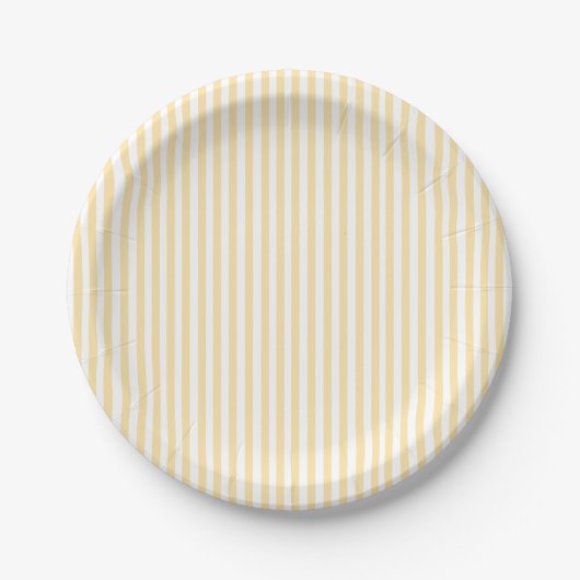 Pastellgelbe Streifen Pappteller (Vorderseite)