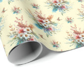 Pastellgelbe Wasserfarbe Blumenkreuz Oster Geschenkpapier (Rolleneckpunkt)