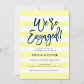 Pastellgelbe weiße Streifen Blaue Engagement Party Einladung (Vorderseite)
