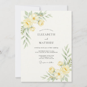 Pastellgelbe Wildblumenhochzeit Einladung