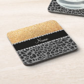 Pastellgelber Glitzer schwarzer Leopard Untersetzer (Linke Seite)