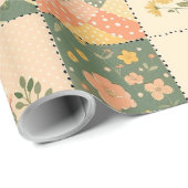 Pastellgelber Pfirsich-Quilt Gingham-Punkte Geschenkpapier (Rolleneckpunkt)