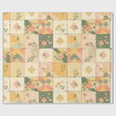 Pastellgelber Pfirsich-Quilt Gingham-Punkte Geschenkpapier (Flach)