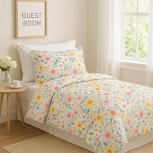 Pastellgelbes Cottagecore-Blumenmuster-Bettdecke