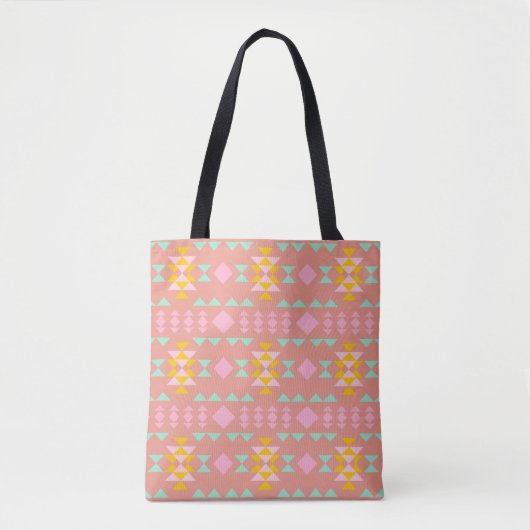 Pastellgeometrisches Aztec-Muster in rosa und gelb Tasche (Vorderseite)