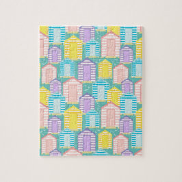 Pastellgestreifte Strandhütten Puzzle