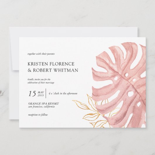 Pastellgold aus tropischem Blattgold Einladung (Vorderseite)