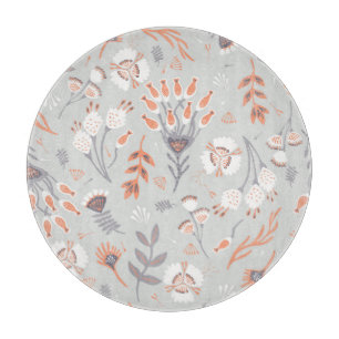 Pastellgrau Orangefarbenes Blumenmuster: Vintage-E Schneidebrett