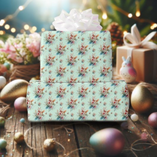 Pastellgrün Aquarellfarben Blumenkreuz Osterfeier Geschenkpapier