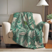 Pastellgrün Beige Vintage Botanisches Muster Fleecedecke