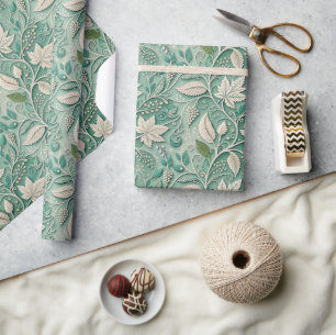 Pastellgrün Beige Vintage Botanisches Muster Geschenkpapier