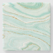 Pastellgrün, flüssiger Marmor, Goldakzent Steinuntersetzer (Vorderseite)