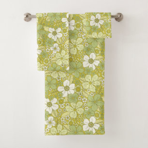 Pastellgrün-gelbe Blume Badhandtuch Set