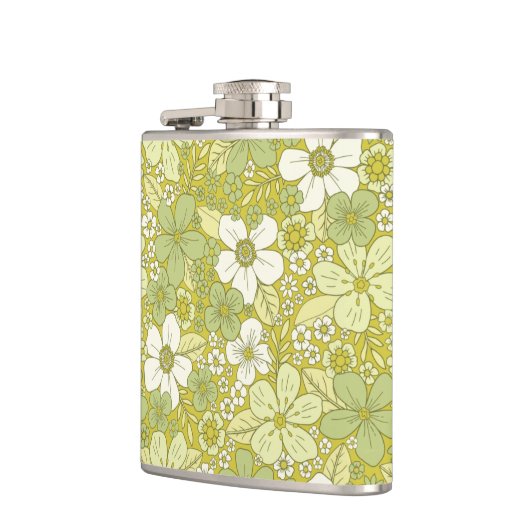 Pastellgrün-gelbe Blume Flachmann (Links)