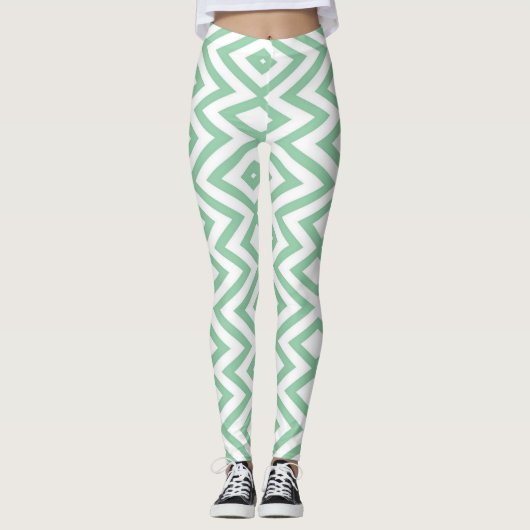 Pastellgrün geometrisches Muster Leggings (Vorderseite)