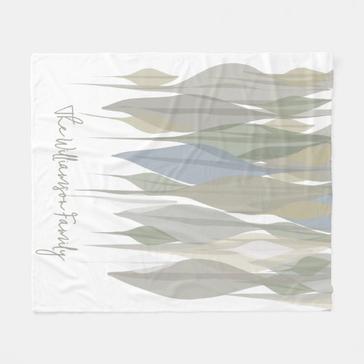 Pastellgrün-graue beige Blätter Fleecedecke (Vorderseite (Horizontal))