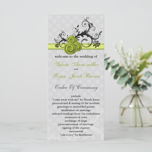 Pastellgrün-Hochzeitsprogramm Programm (Stehend Vorderseite)