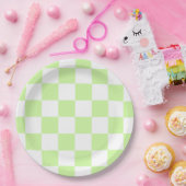 Pastellgrün kariertes Gingham-Muster Pappteller (Party)