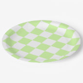 Pastellgrün kariertes Gingham-Muster Pappteller (Schrägansicht)
