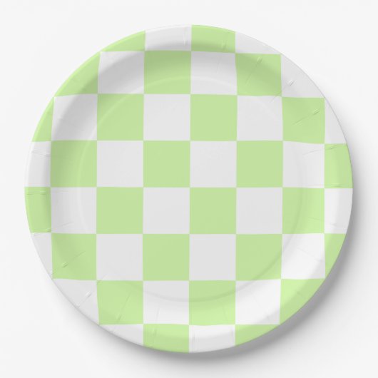 Pastellgrün kariertes Gingham-Muster Pappteller (Vorderseite)